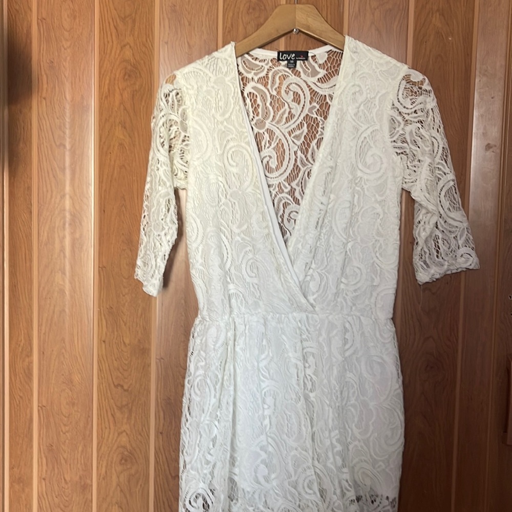 White, shorts jumpsuit, love by Chesley